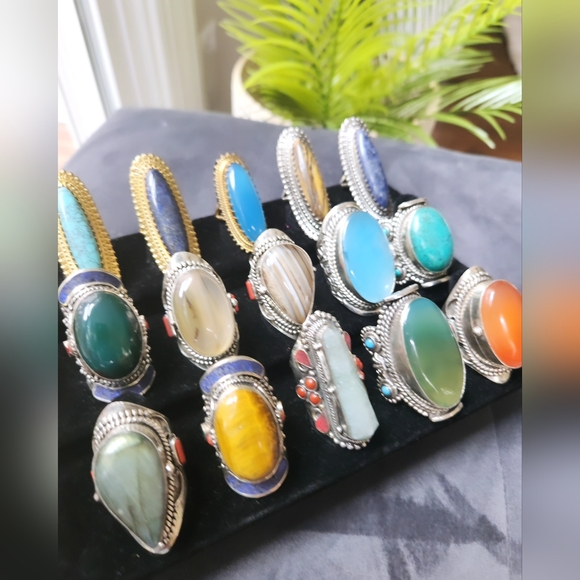 Tiger Eye with Silvertone Filigree Statement Ring - Elongated Size 8 +/- - Picture 12 of 13